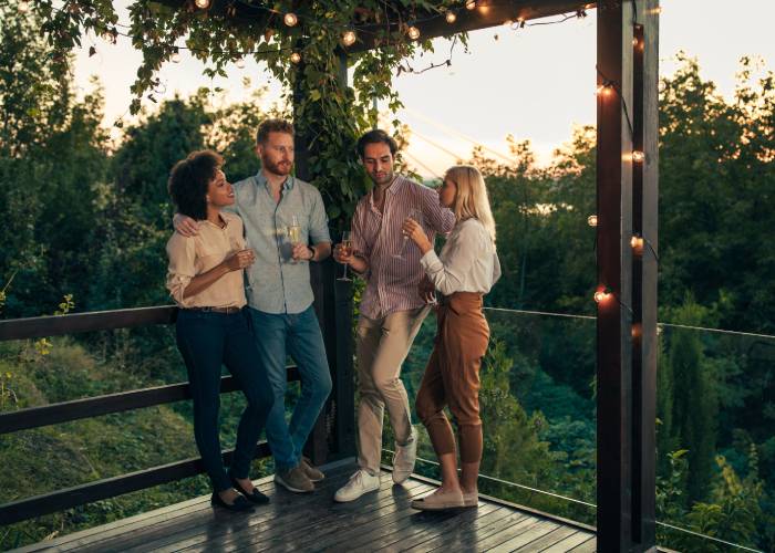 Couples chatting on the terrace