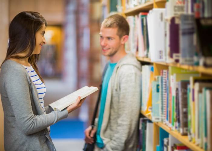 A couple in the library